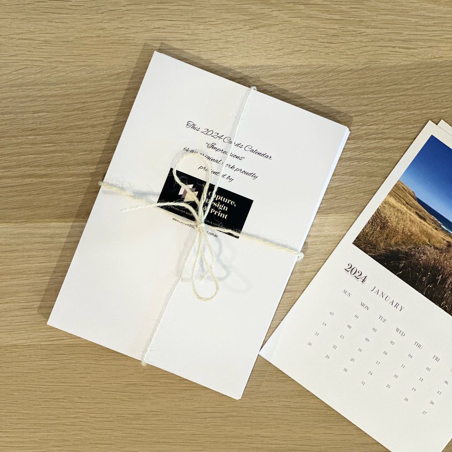 A5 Cards Calendar Impressions cover page with twine around all cards