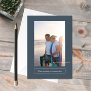 Customised Card: Graceful - a card featuring a happy older  couple walking on the shore with soft muted colours and generic greeting