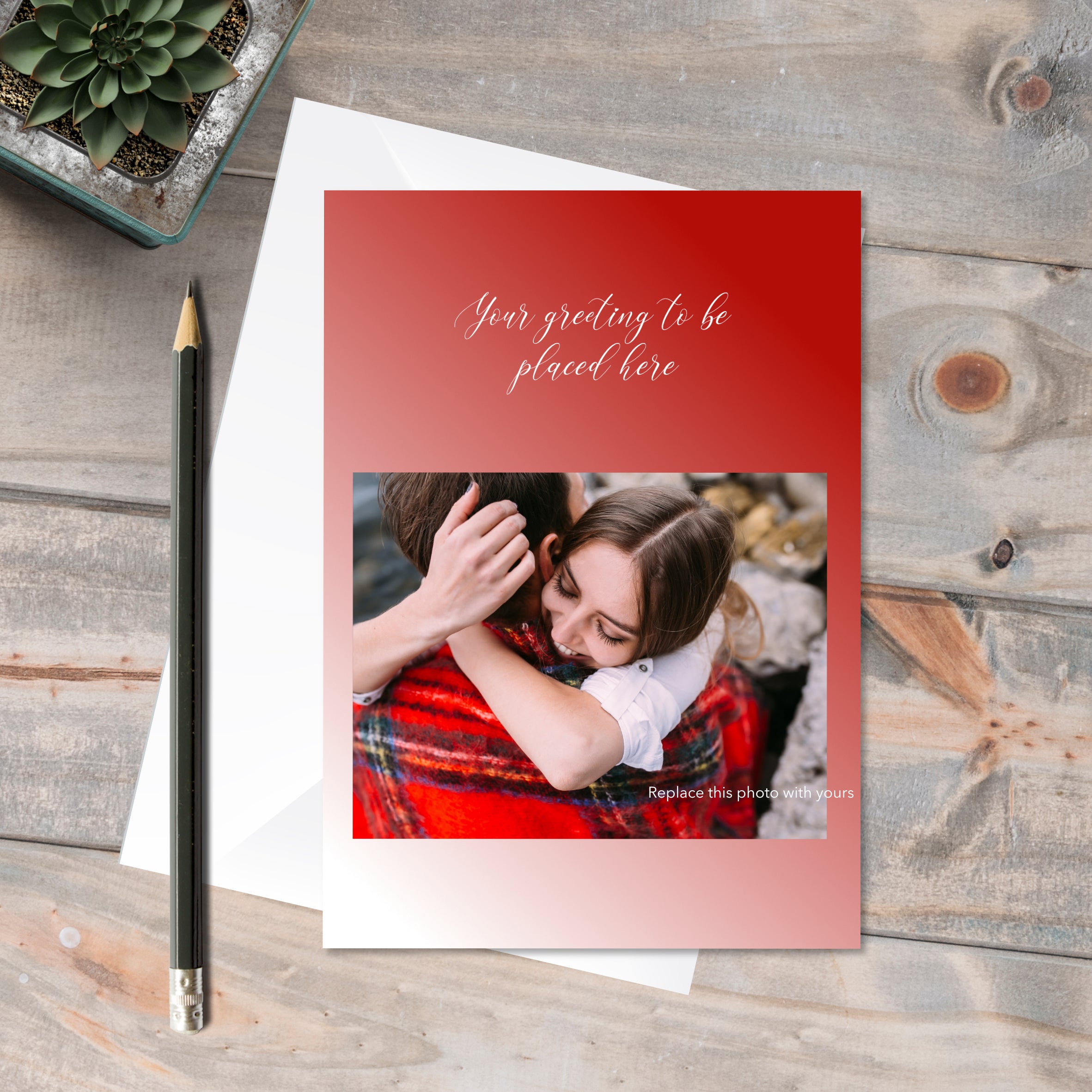 Customised Card: Joyous - a card featuring a happy couple in love with deep red gradient colour background and generic greeting