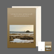 A6 greeting card featuring exposed reef and rock pools in a main front side view and also a full spread view