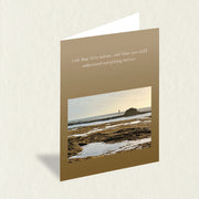 Designer Greeting Card: Exposed Reef, featuring rock pools, reef and a silhouetted person together with a soulful message to complement