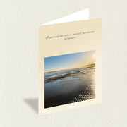 Designer Greeting Card: Ocean Tides, an A6 card featuring a calming tidal scene at dusk and a nature quote to complement