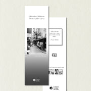 Premium Bookmark: Centre Place, featuring a Euro style laneway with man and dog in classic black & white with grey background variant