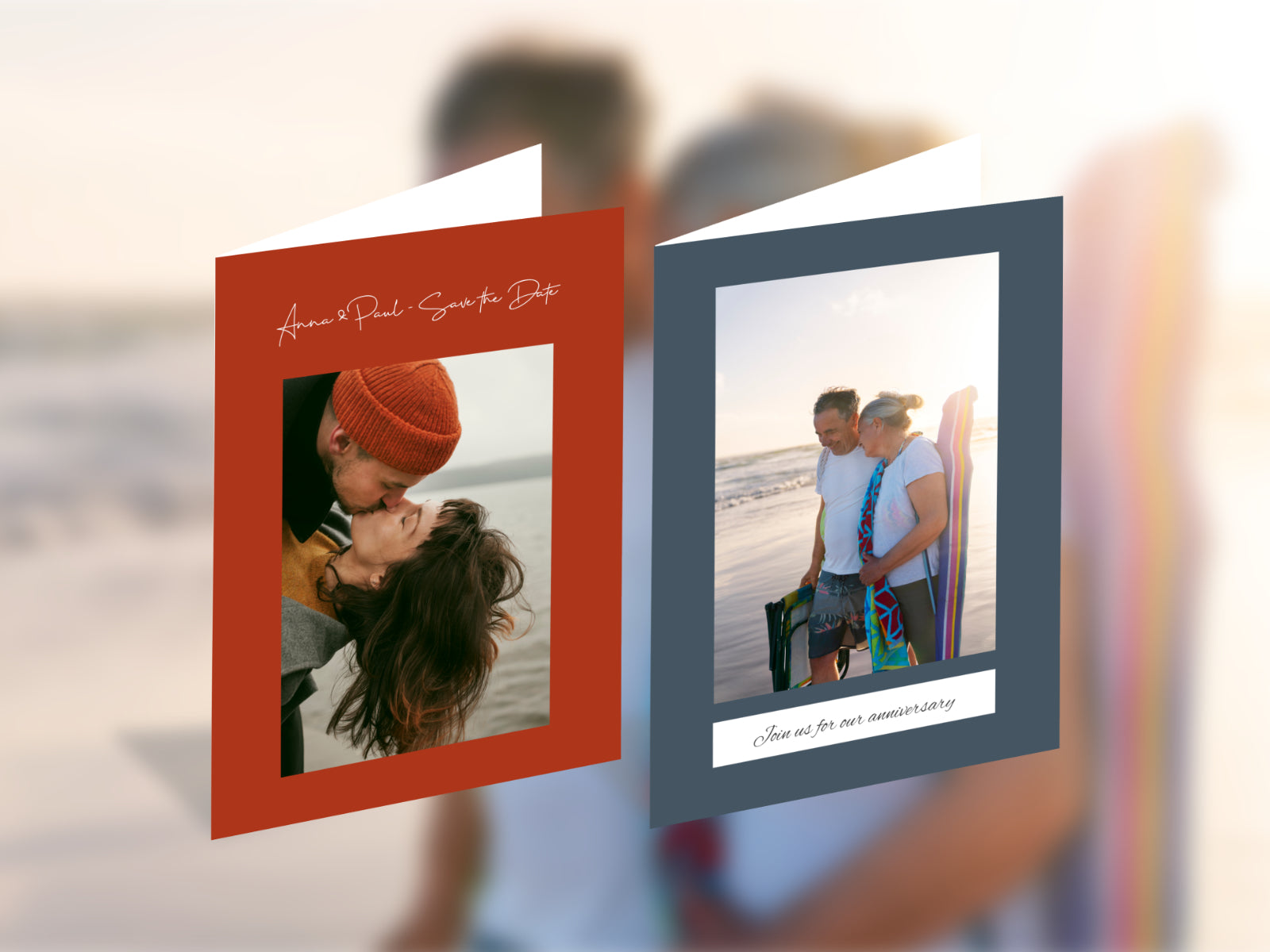 Display of two A6 card templates featuring couples in love which could be used as a basis for your own customised card