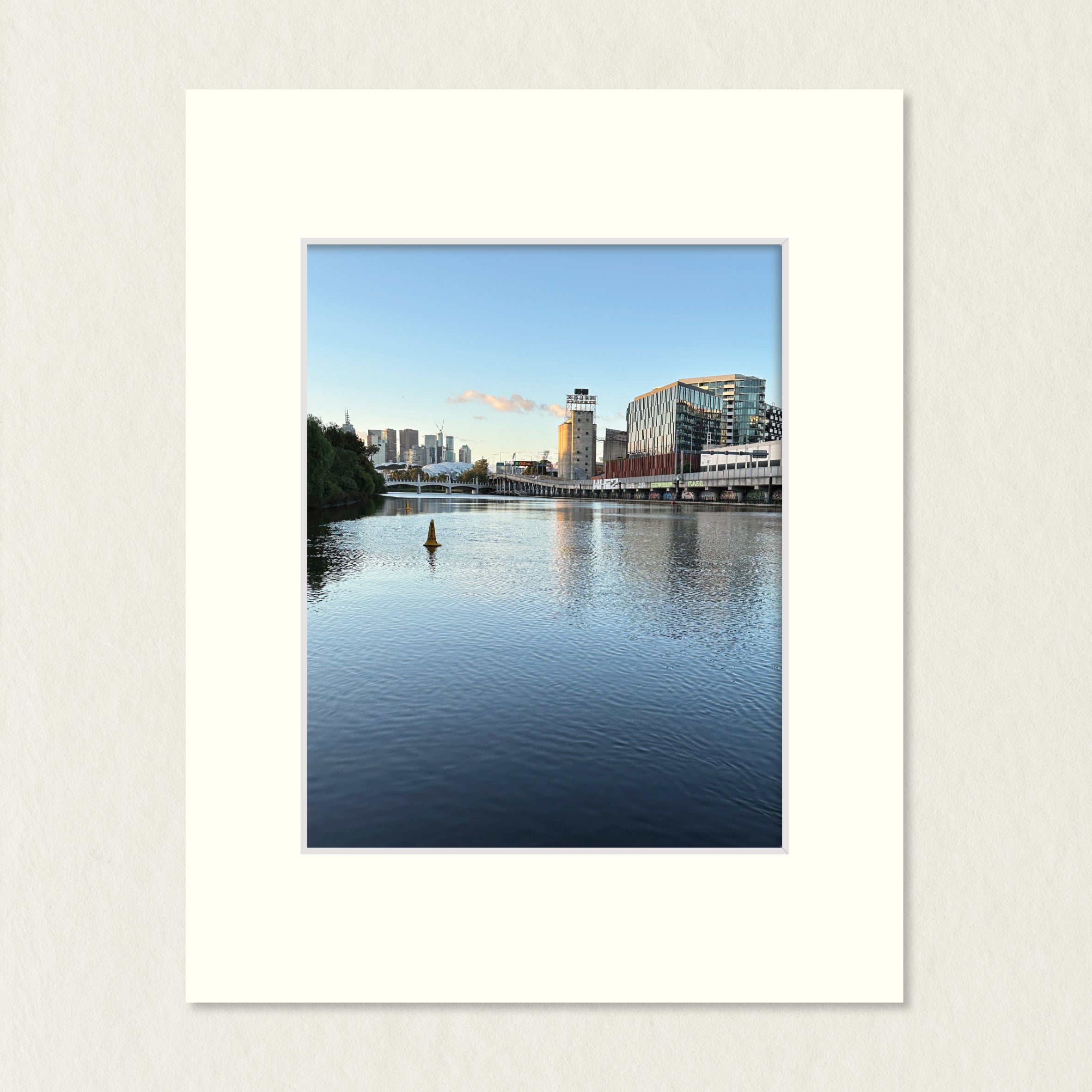 Ready to Frame Print: South Yarra - a frame mount containing a colour print of a beautiful river with reflections of old buildings in the distance