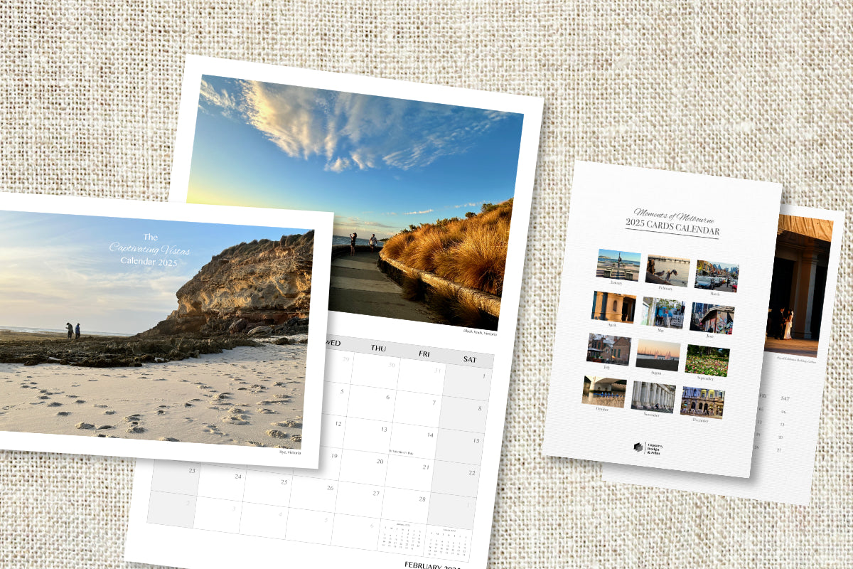 Sample images of colourful pages from A3 and A5 calendars, mobile version